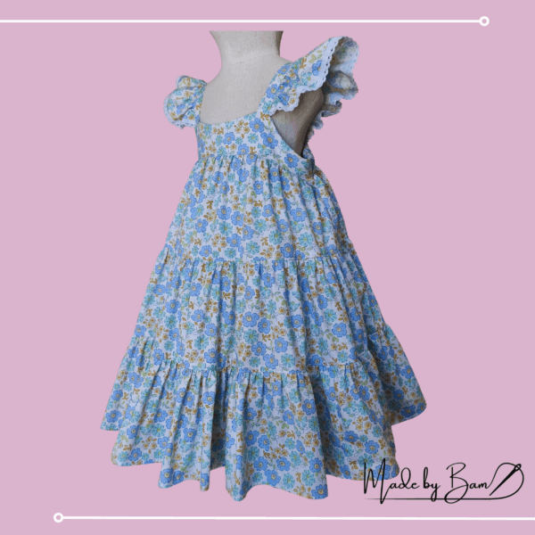 Blue Floral Ruffle Sleeve Dress