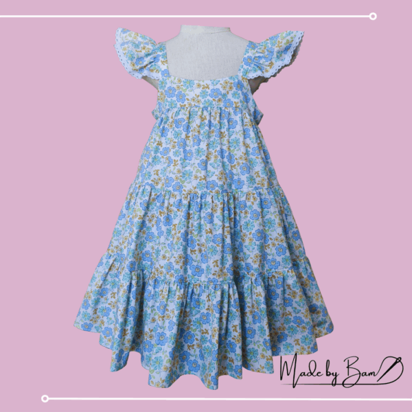 Blue Floral Ruffle Sleeve Dress - Image 2