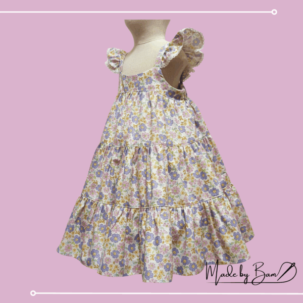 Purple Floral Ruffle Sleeve Dress