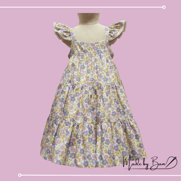 Purple Floral Ruffle Sleeve Dress - Image 2
