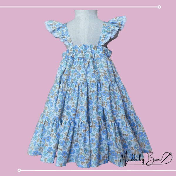 Blue Floral Ruffle Sleeve Dress - Image 3
