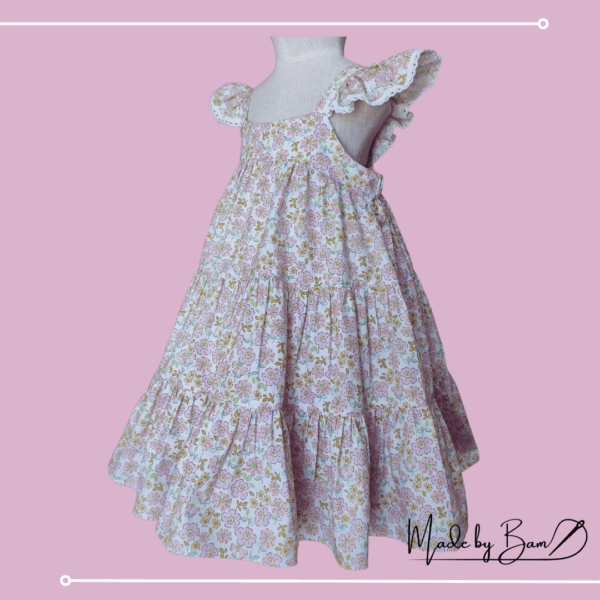 Pink Floral Ruffle Sleeve Dress